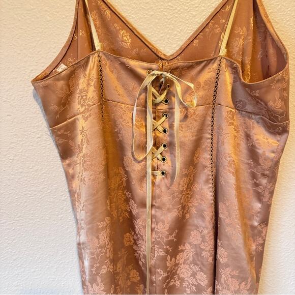 Vintage Victoria Secret 90s Gold Slip Mini Dress Womens M Corset Back Floral Y2K - Picture 7 of 12